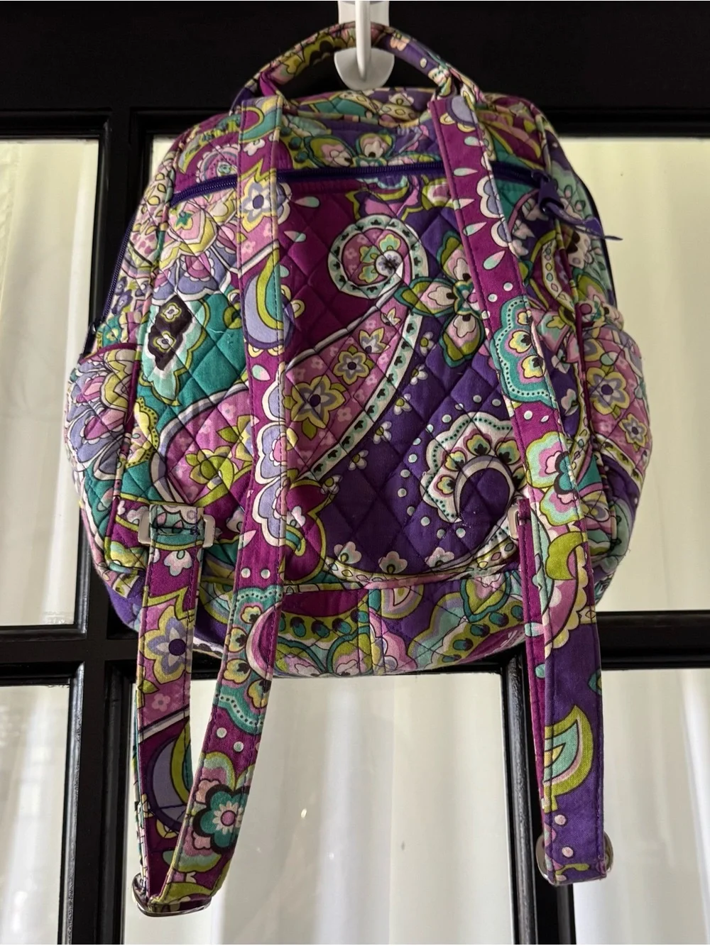Vera Bradley Quilted Paisley Backpack in Purple, Green, Yellow, Pink